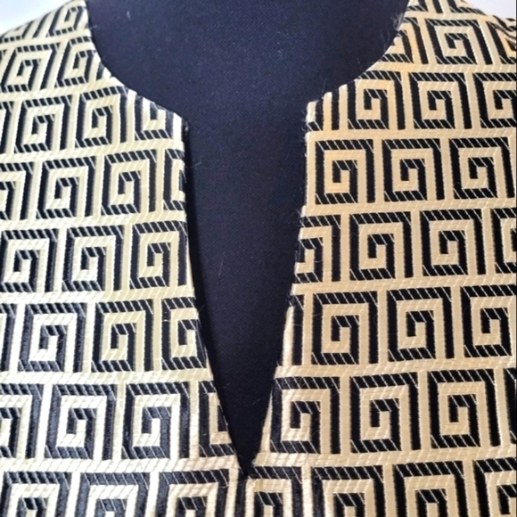 Banu Paris Gold/Black Geometric Sleeveless Split Neck Cocktail Dress - Size 6 - Picture 5 of 10